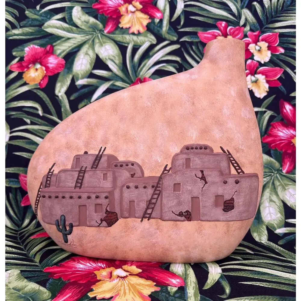 Vintage Ceramic Mexico Adobe House Cactus Pillow Vase Decor
